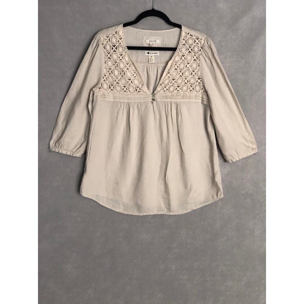 Malvin Pop-Over Top Linen Crochet Cream Women's 8/Medium